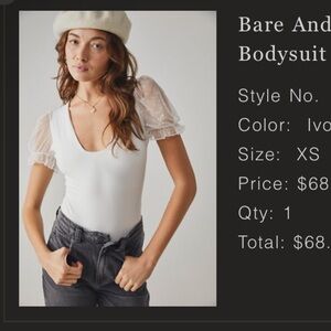 Free People Cream Bodysuit with Sheer Sleeves